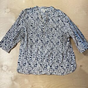David Brooks Navy and White Floral Blouse 3X (HM)